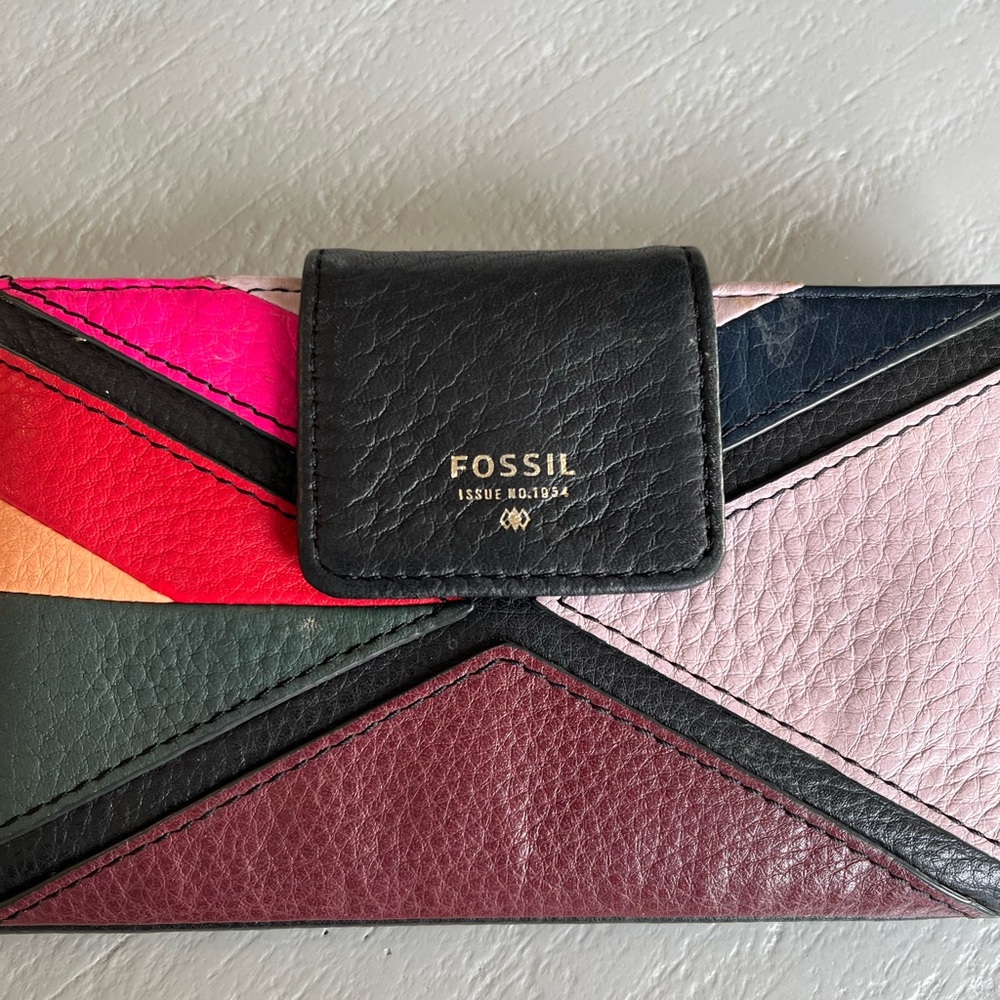 Fossil Logan Rfid Patchwork Leather Tab Clutch Wa… - image 3